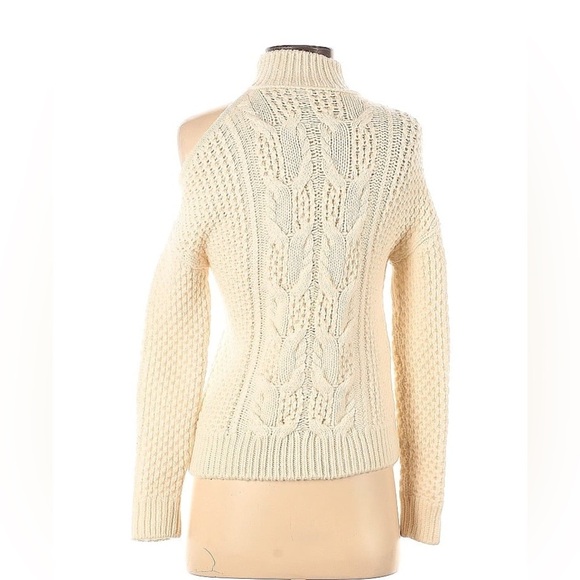 Intermix Britta Ivory Cold Shoulder Cableknit Wool Sweater Size P - Picture 3 of 5
